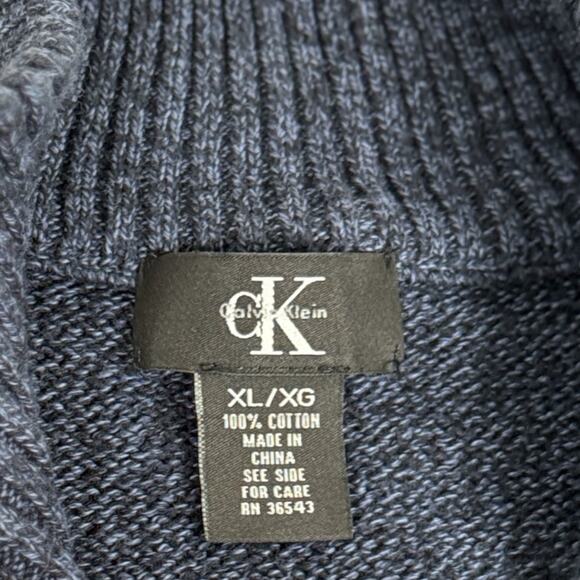 Calvin Klein Men's Mock Neck Pullover Sweater | Marled Blue | Sz XL | Y2K Cotton - Picture 3 of 6